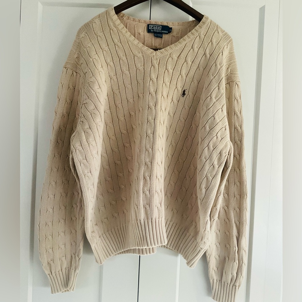 Polo by Ralph Lauren Cable-Knit Cotton V-neck Sweater Men’s Size XL